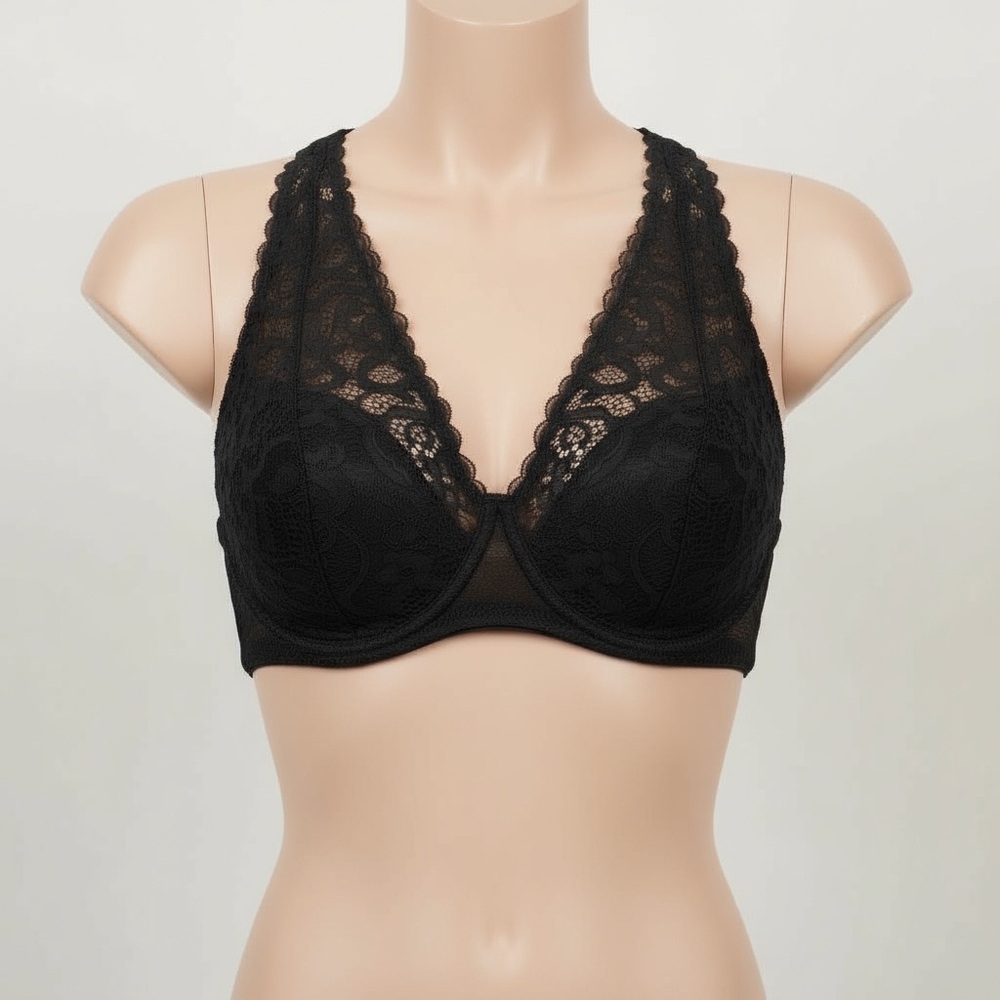 NWT Paramour Abbie Crochet Lace Bralette XL Black • Wireless Contour Padded Bra - Picture 2 of 9